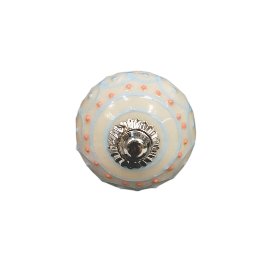 Tranquillo Furniture Knob, Wht Leaves/Orange Dots