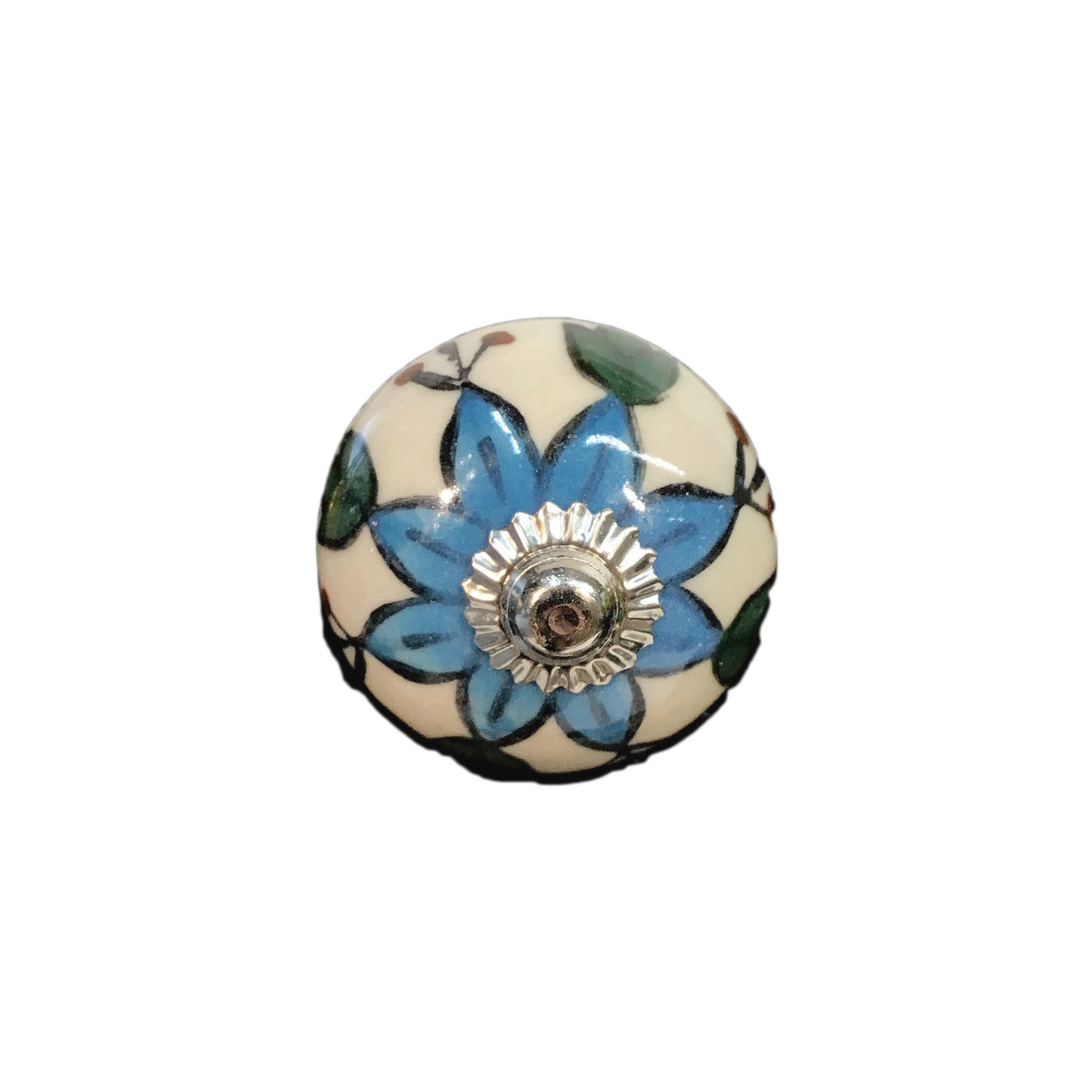 Tranquillo Furniture Knob, White with Blue Flower