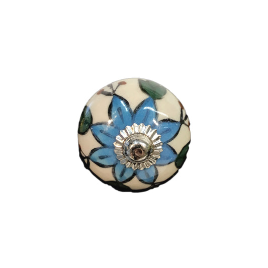 Tranquillo Furniture Knob, White with Blue Flower