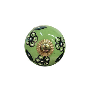 Tranquillo Furniture Knob, Green with Whte Flowers
