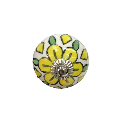 Tranquillo Furniture Knob, White w/Yellow Flower