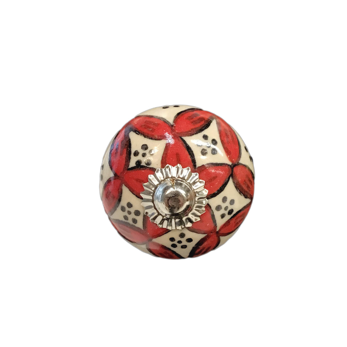 Tranquillo Furniture Knob, White w/Red Flower