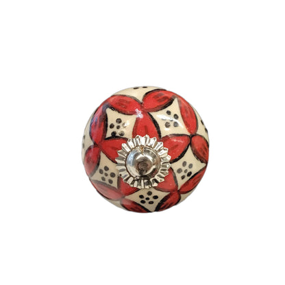 Tranquillo Furniture Knob, White w/Red Flower