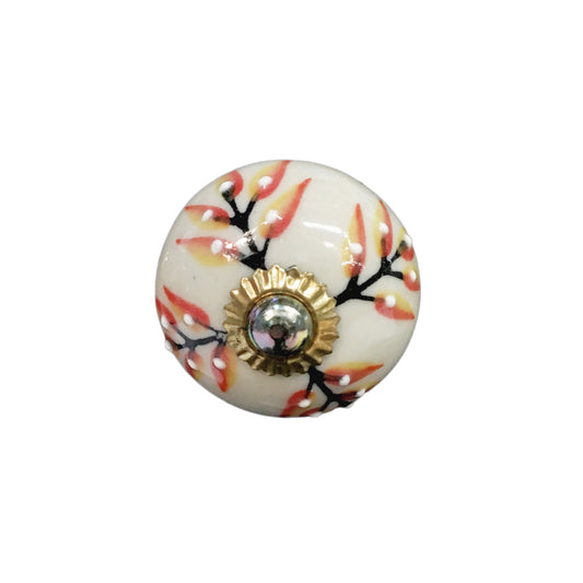 Tranquillo Furniture Knob, Tan w/Red Leaves