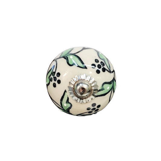 Tranquillo Furniture Knob, White w/Green Leaves