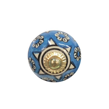 Tranquillo Furniture Knob, Blue w/White Flowers