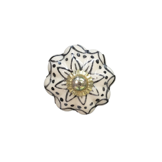 Tranquillo Furniture Knob, Ivory w/Black Flower