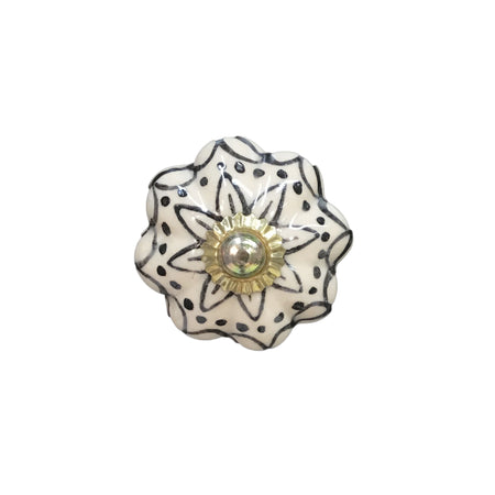 Tranquillo Furniture Knob, Ivory w/Black Flower