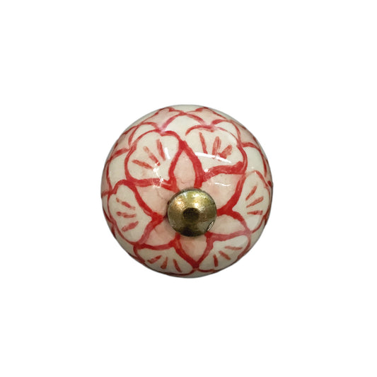 Tranquillo Furniture Knob, Ivry w/Red Flrl Pattern