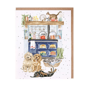 Country Kitchen Dogs & Cat Greeting Card