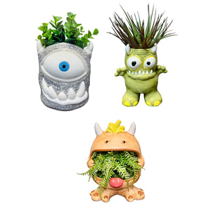 Ceramic Kooky Monster Planter, 3 Asst