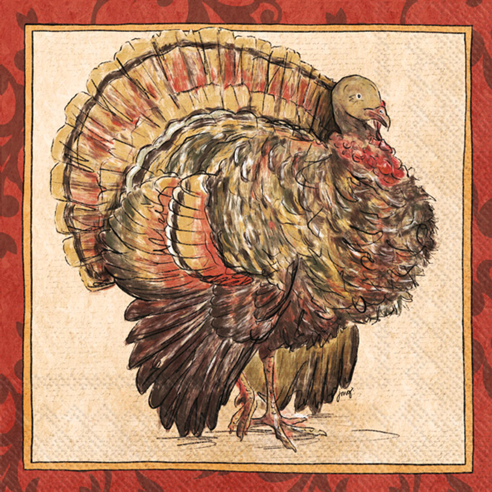 Paper Cocktail Napkin, 20 Count, Painterly Turkey