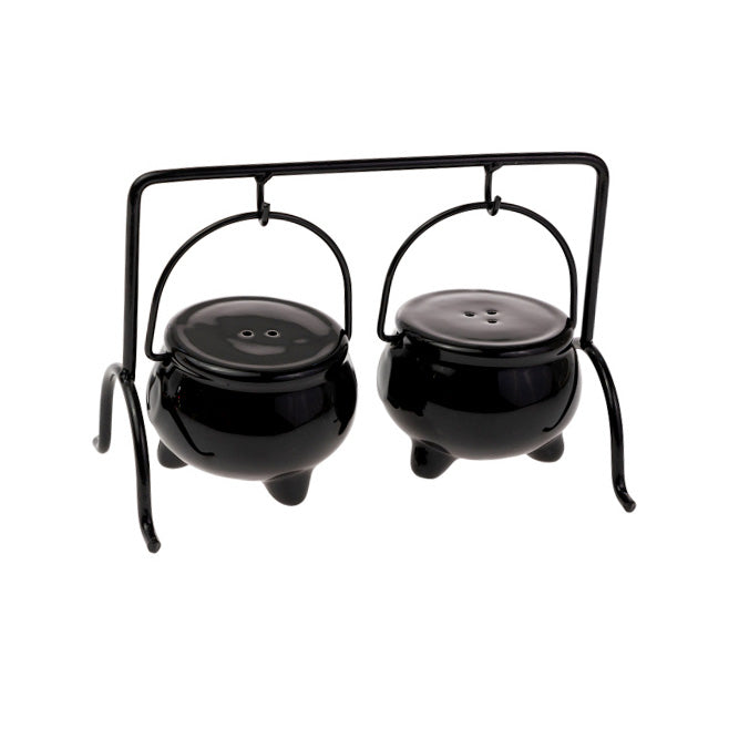 Cauldrons with Rack Salt and Pepper Shakers