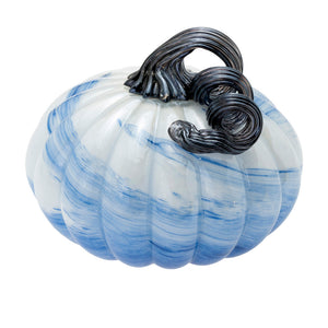 White Blue Swirl Glass Pumpkin