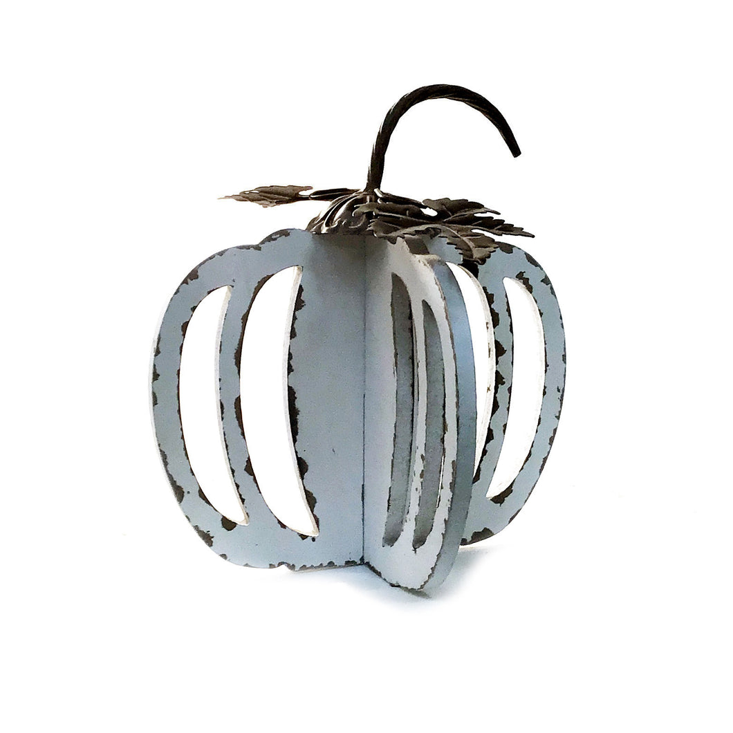 White Wood Pumpkin w/Metal Handles Medium