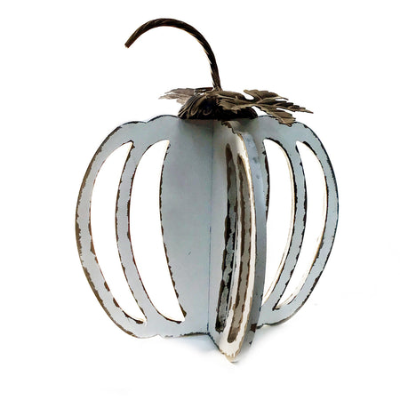 White Wood Pumpkin w/Metal Handles Large