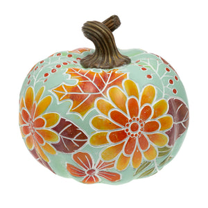 Blue Carved Floral Pumpkin