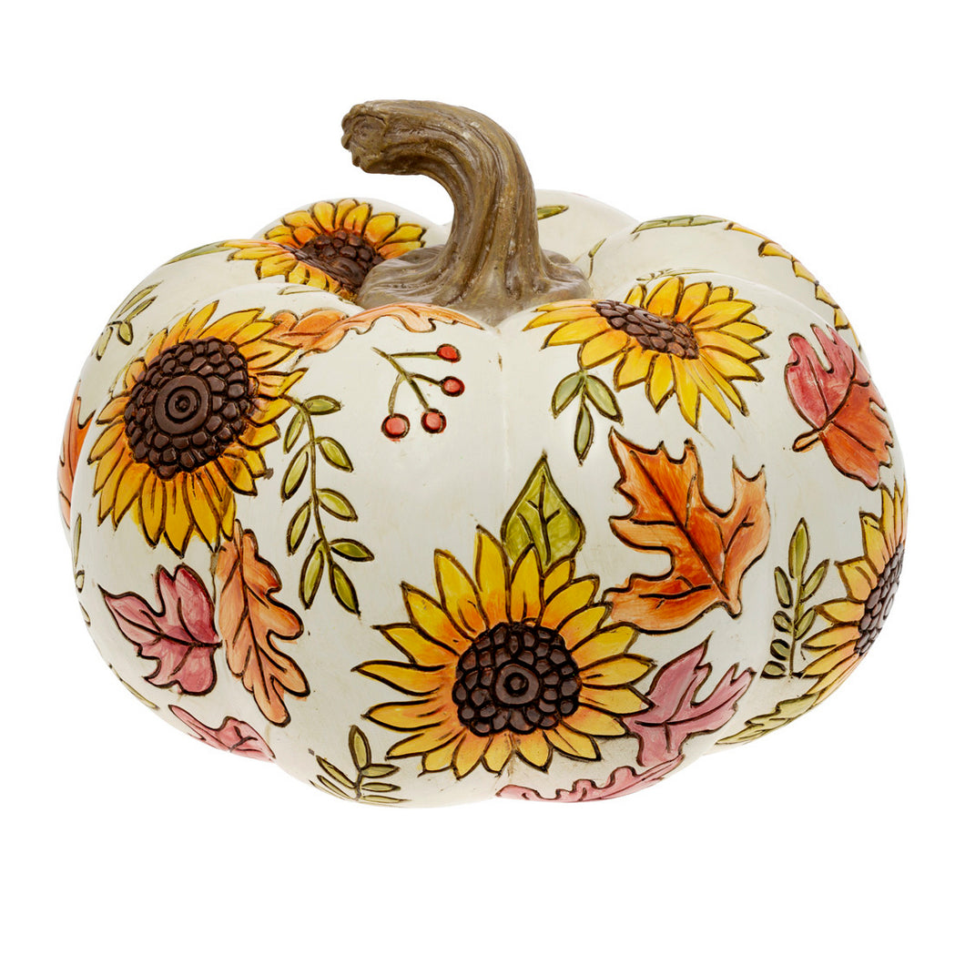 Cream Carved Sunflower Pumpkin