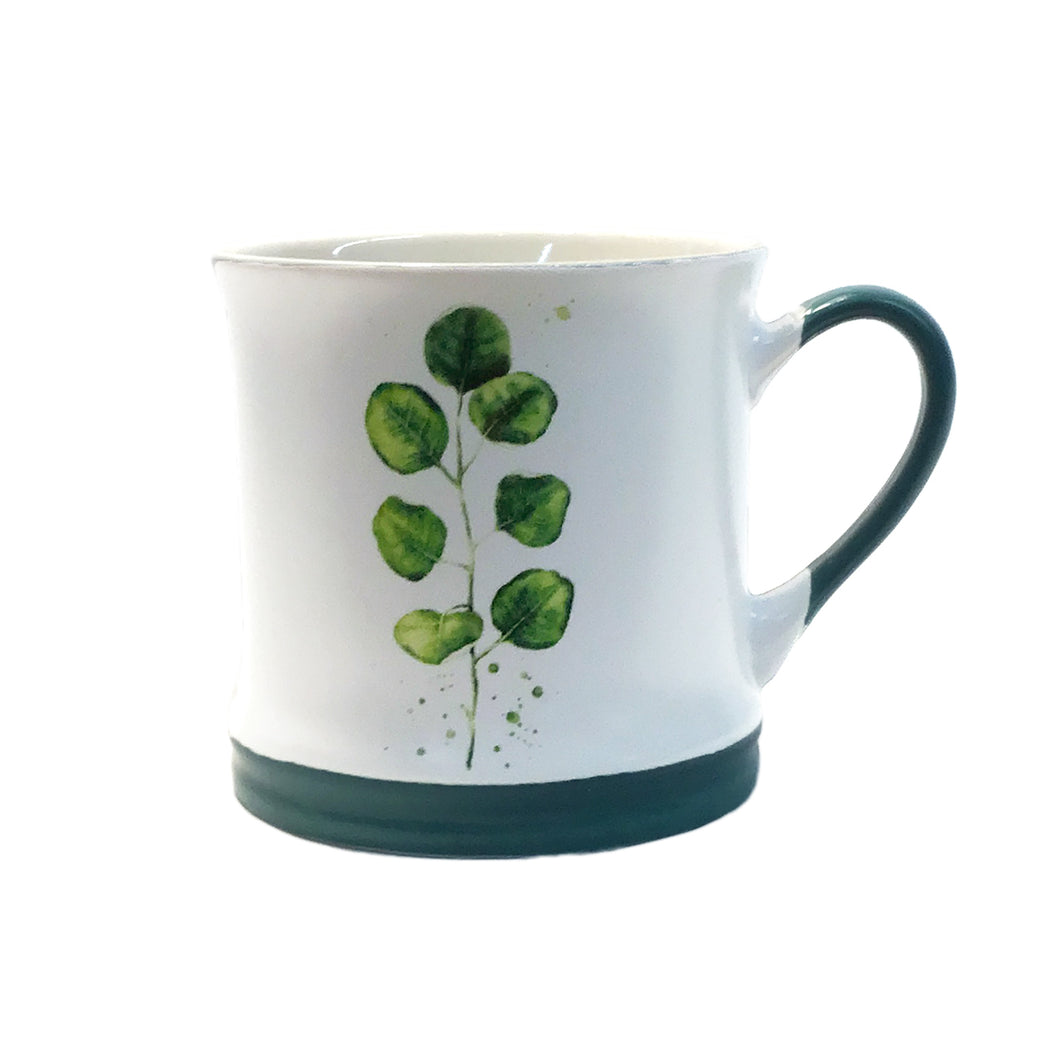 White Ceramic Mug with Plant, 4 Asst, Rslee