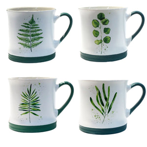 White Ceramic Mug with Plant, 4 Asst, Rslee