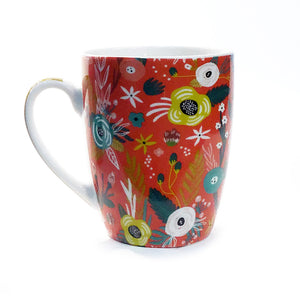 Colorful Floral Ceramic Mug, 4 Asst