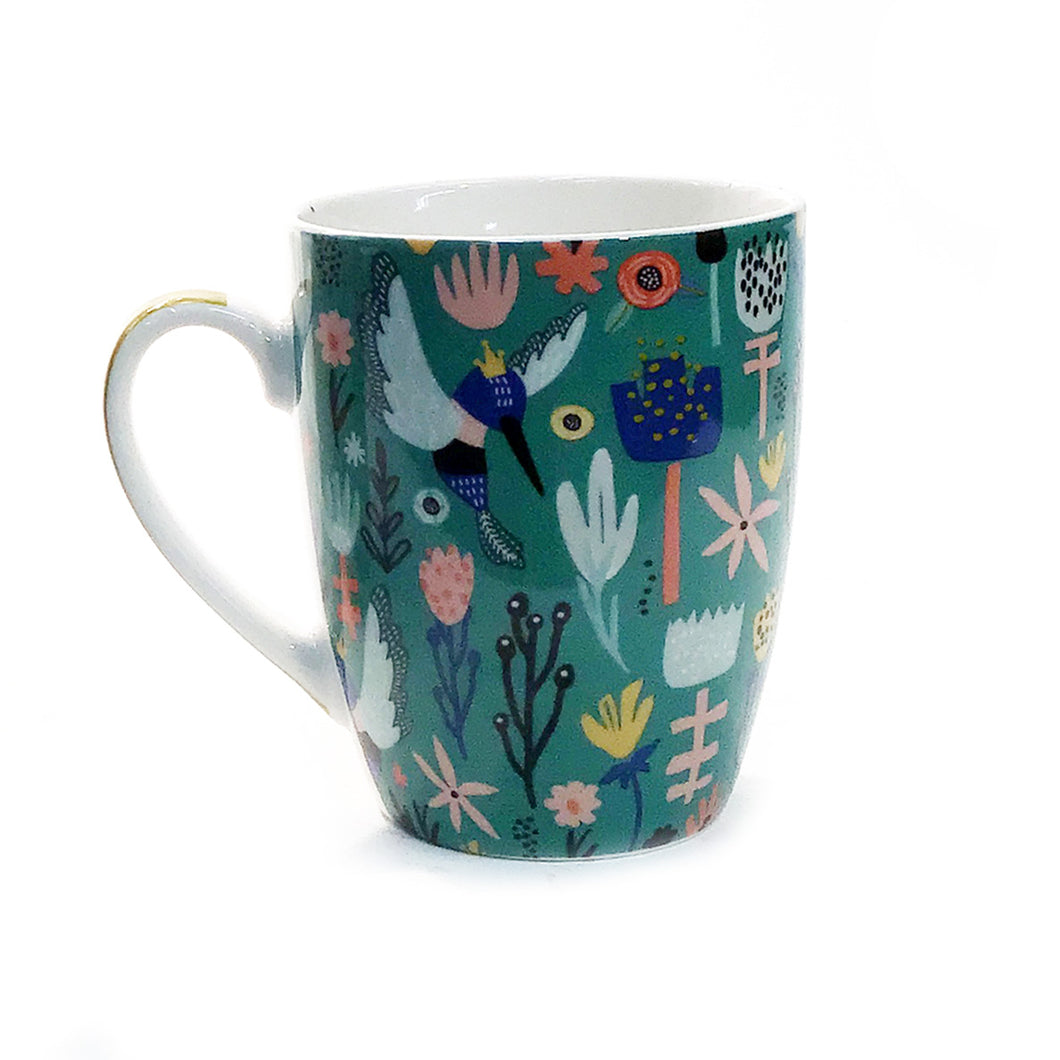 Colorful Floral Ceramic Mug, 4 Asst