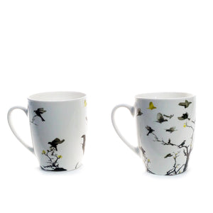 Bird Flock White Ceramic Mug, 2 Asst