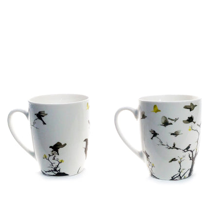 Bird Flock White Ceramic Mug, 2 Asst