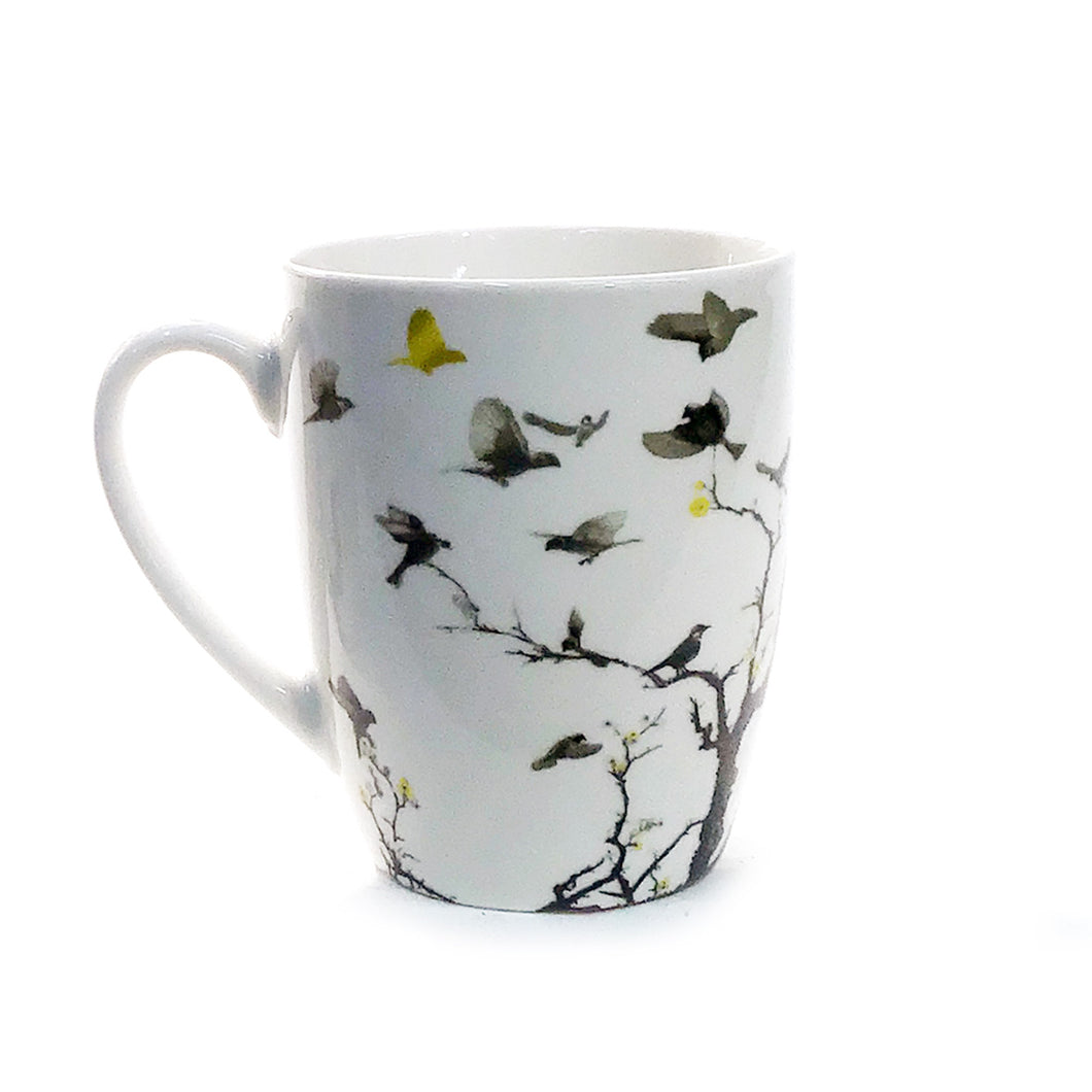 Bird Flock White Ceramic Mug, 2 Asst