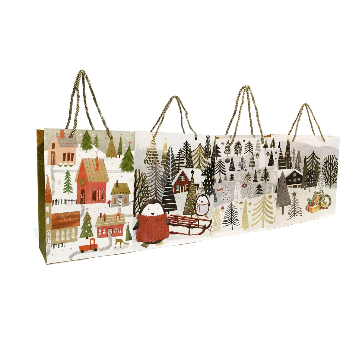 Christmas Trees Gift Bag, Small, 4 Asst