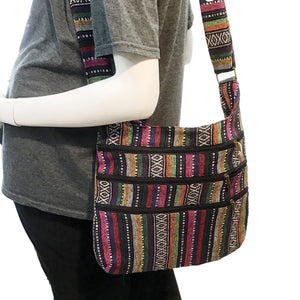 Striped 3-Zip Sling Bag, Rainbow Column Patterns