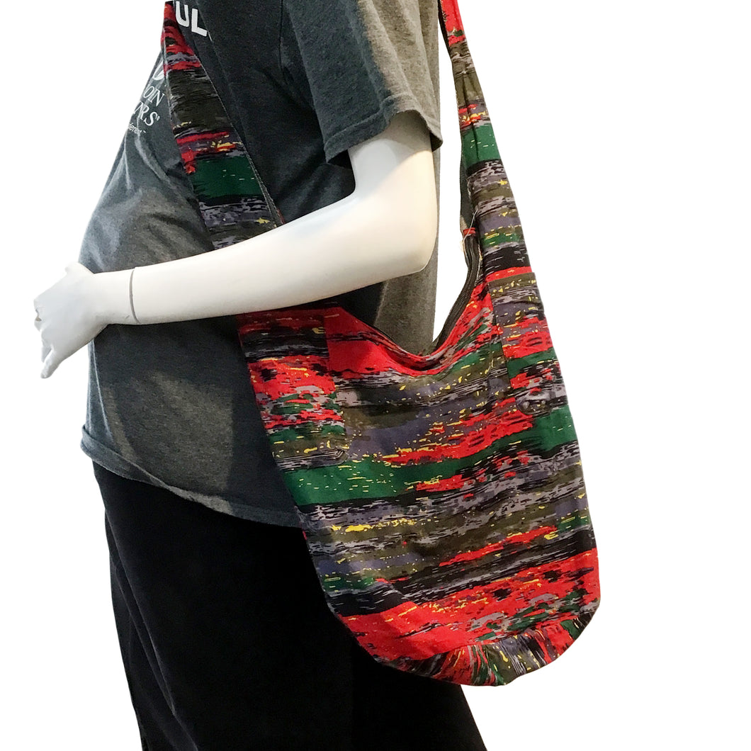 Red/Green Dye Print Pattern 2-Pocket Sling Bag