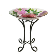 Hummingbird Floral Solar LED Gls Bird Bth w/Stand