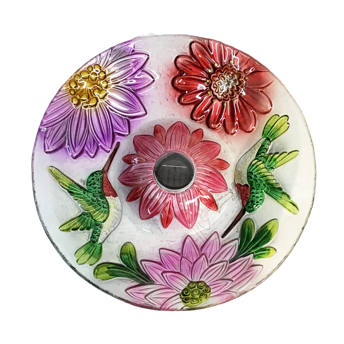 Hummingbird Floral Solar LED Gls Bird Bth w/Stand