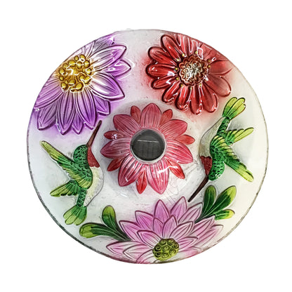 Hummingbird Floral Solar LED Gls Bird Bth w/Stand