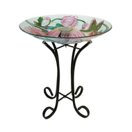 Poppies Floral Solar LED Gls Bird Bth w/Stand