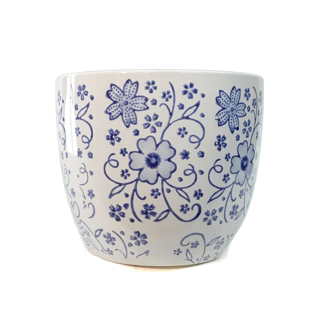 Pot, 6in, Ceramic, Blue Floral