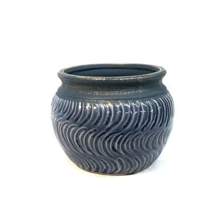 Pot, Round, Blue Waves