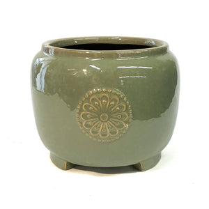 Pot, 6.5in, Green w/ Flower Detail