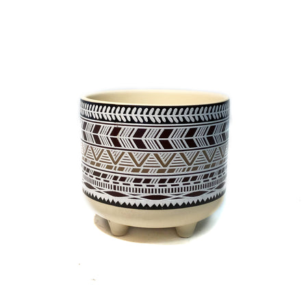 Pot, Aztec, Brown & Cream w/ Foot