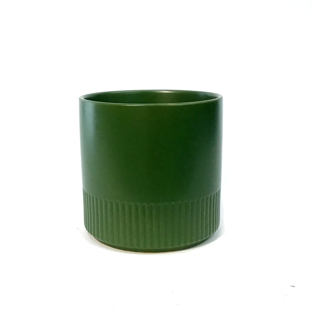 Pot, Ceramic, Green, Ridged