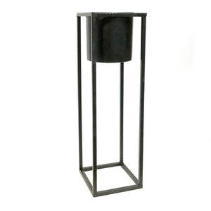 Planter, 19.5in, Black, Metal, Stand