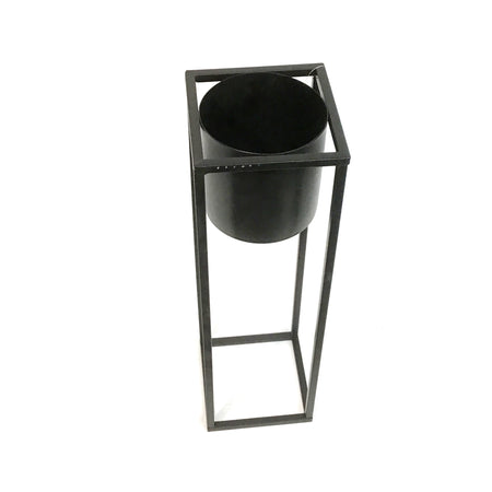 Planter, 19.5in, Black, Metal, Stand