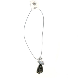 Necklace, 3-tier Pendant, Silver/Black