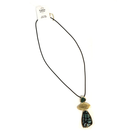 Necklace, 3-tier Pendant, Gold/Green