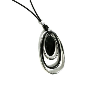 Necklace, Oval Pendant, Black Cord