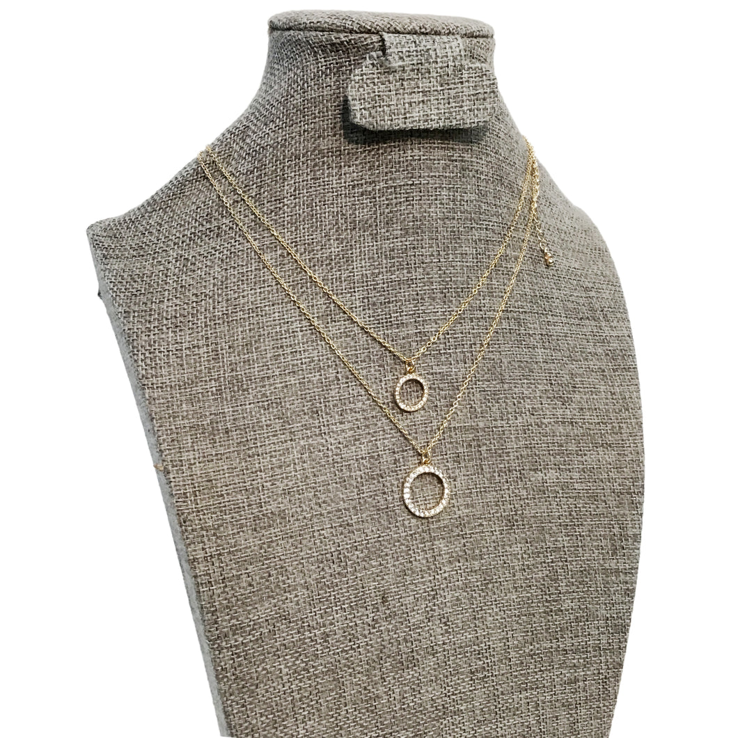 Necklace, 2pc Crystal Circle, Gold