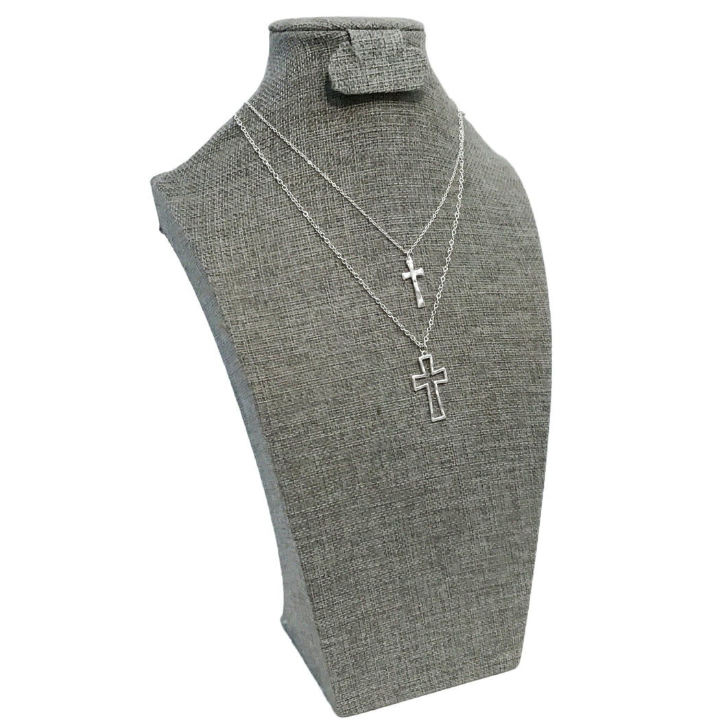 Necklace, 2pc Cross, Silver