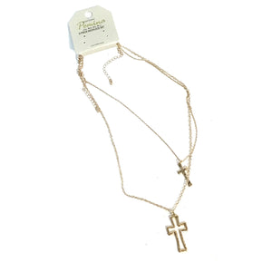 Necklace, 2pc Cross, Gold