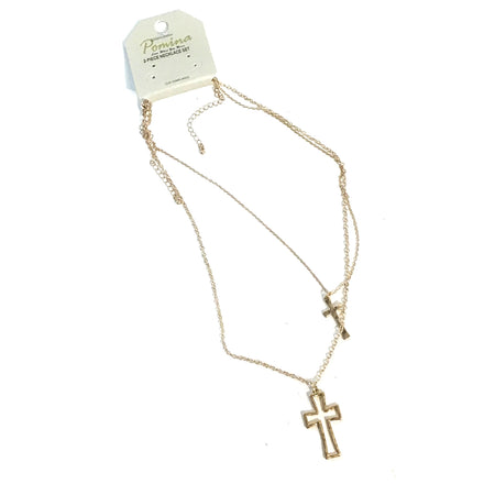 Necklace, 2pc Cross, Gold